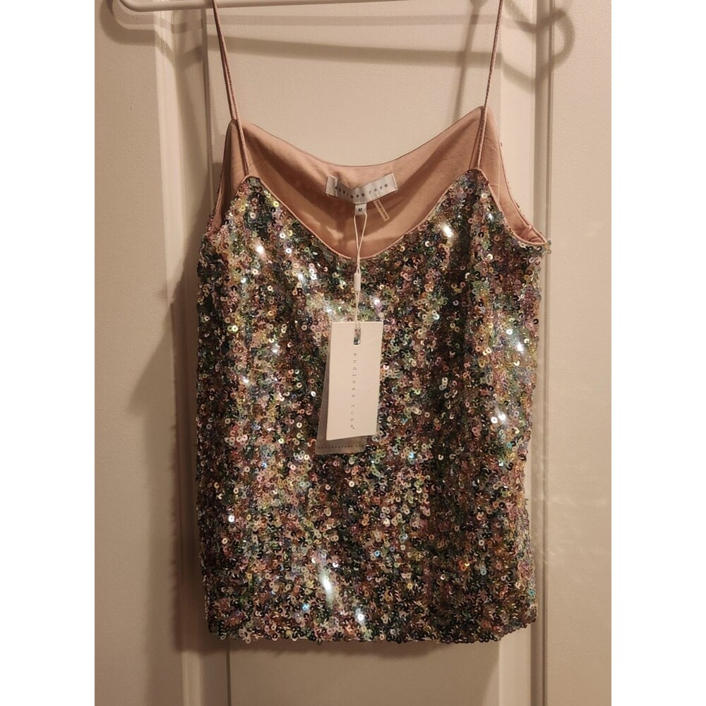 NWT Endless Rose x Anthropologie Sequin Top Camisole Multi Colored Pink - Medium